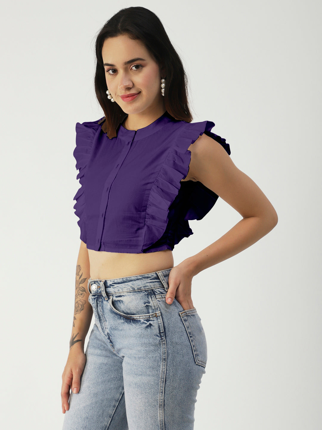 Button Down Solid Crop