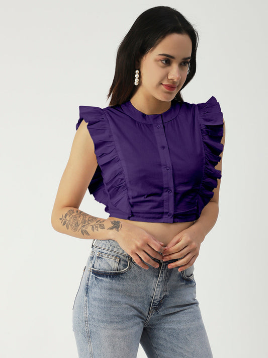 Button Down Solid Crop