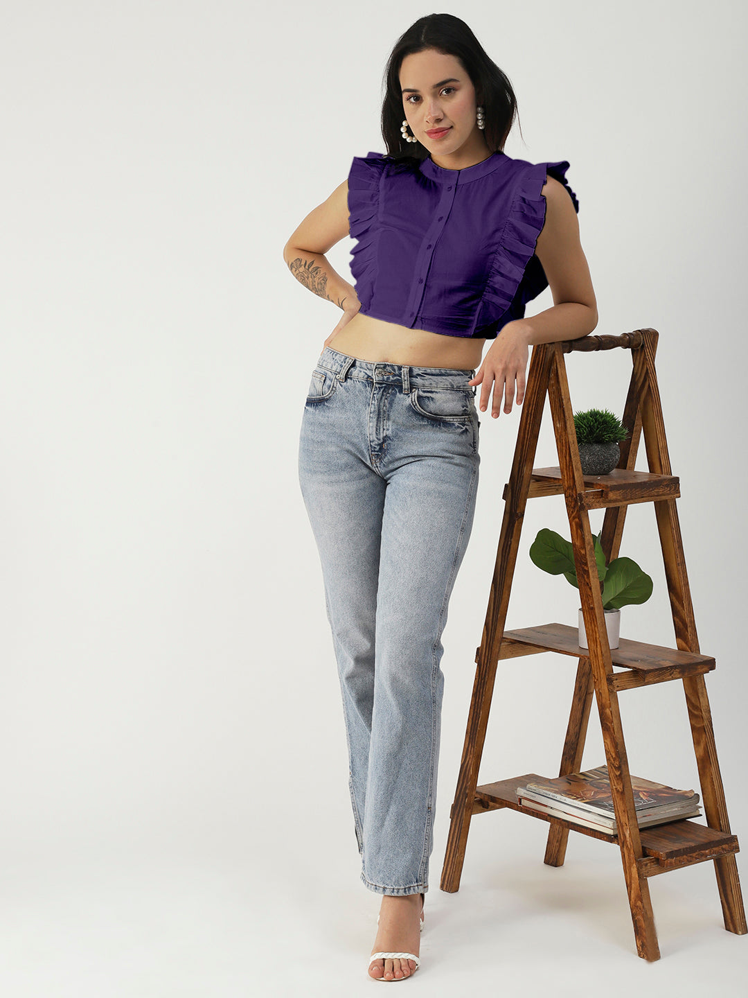 Button Down Solid Crop
