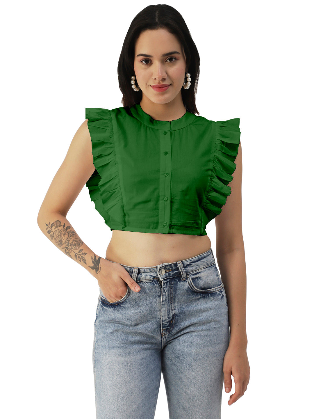 Button Down Solid Crop