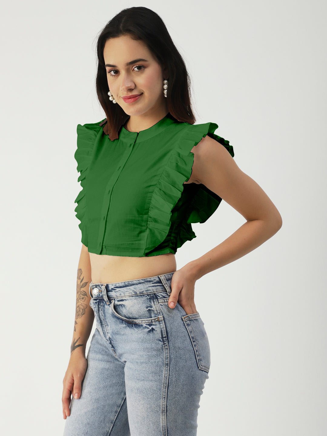 Button Down Solid Crop