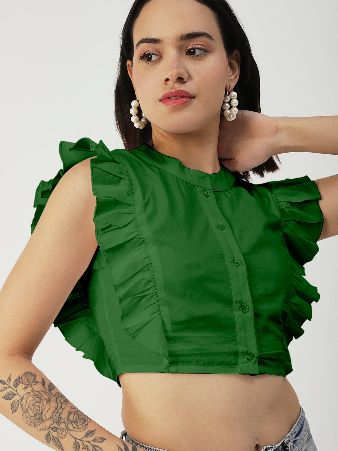 Button Down Solid Crop