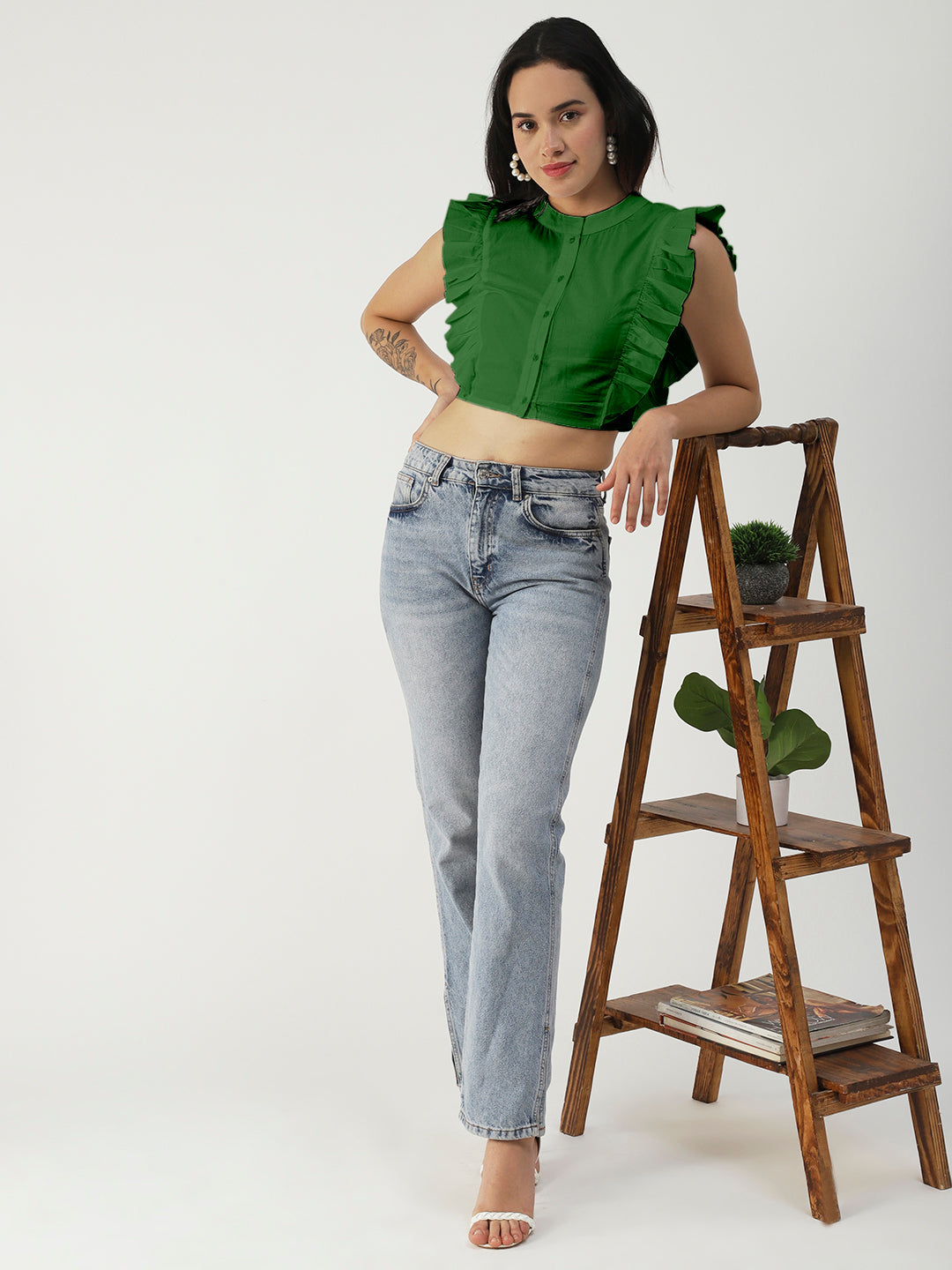 Button Down Solid Crop
