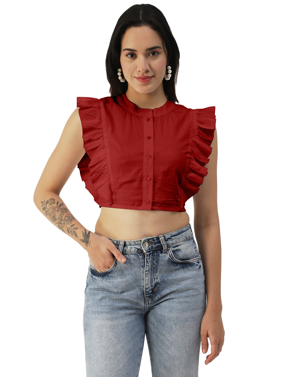 Button Down Solid Crop