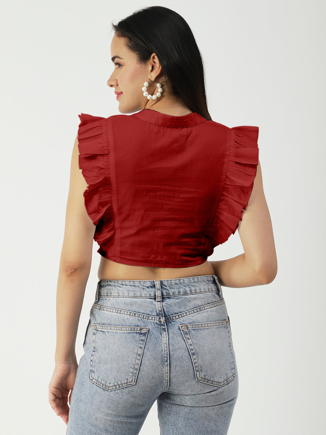 Button Down Solid Crop