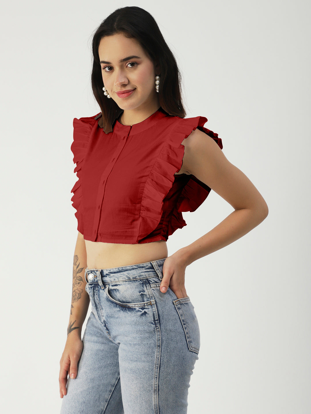 Button Down Solid Crop
