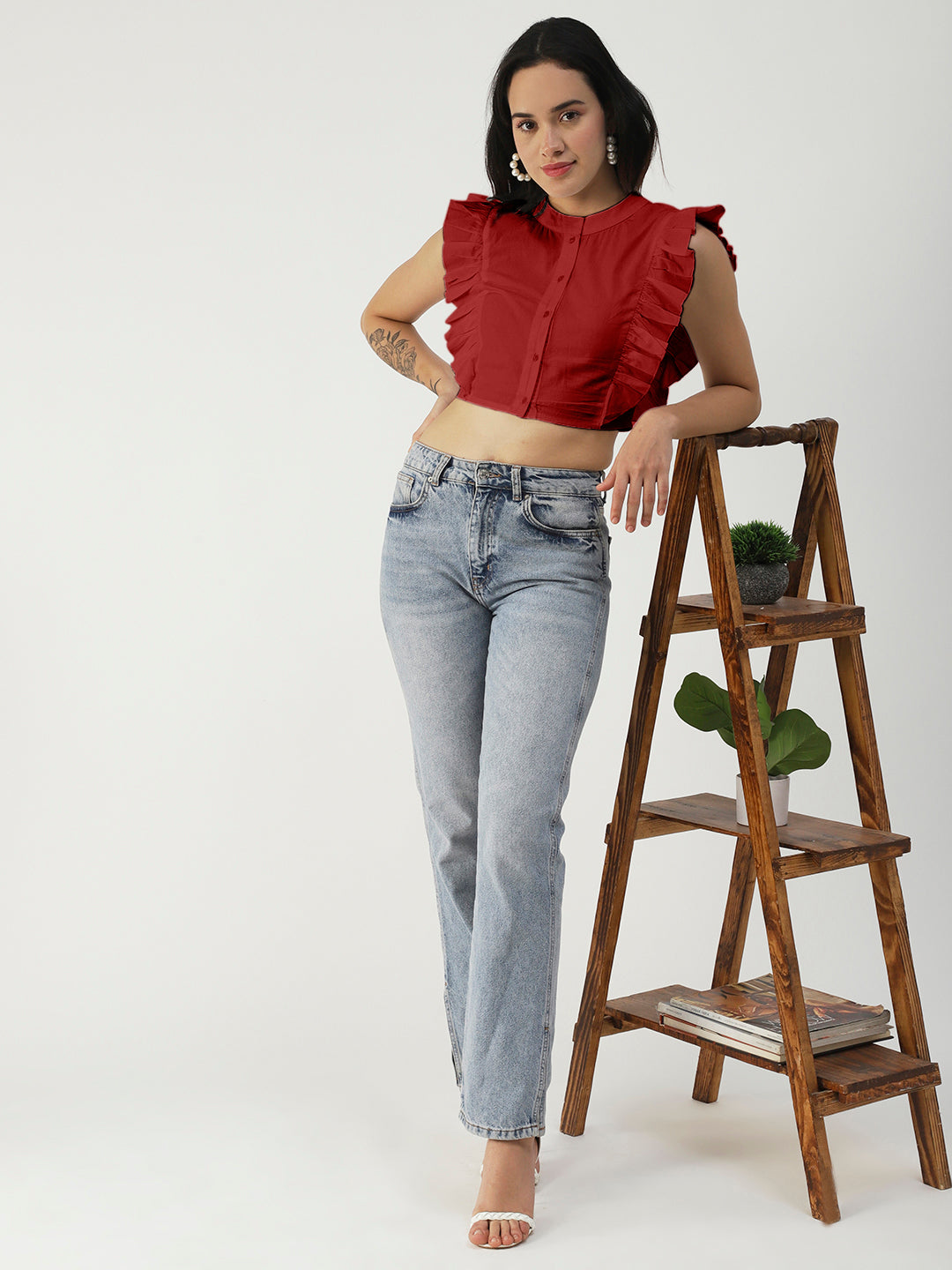 Button Down Solid Crop