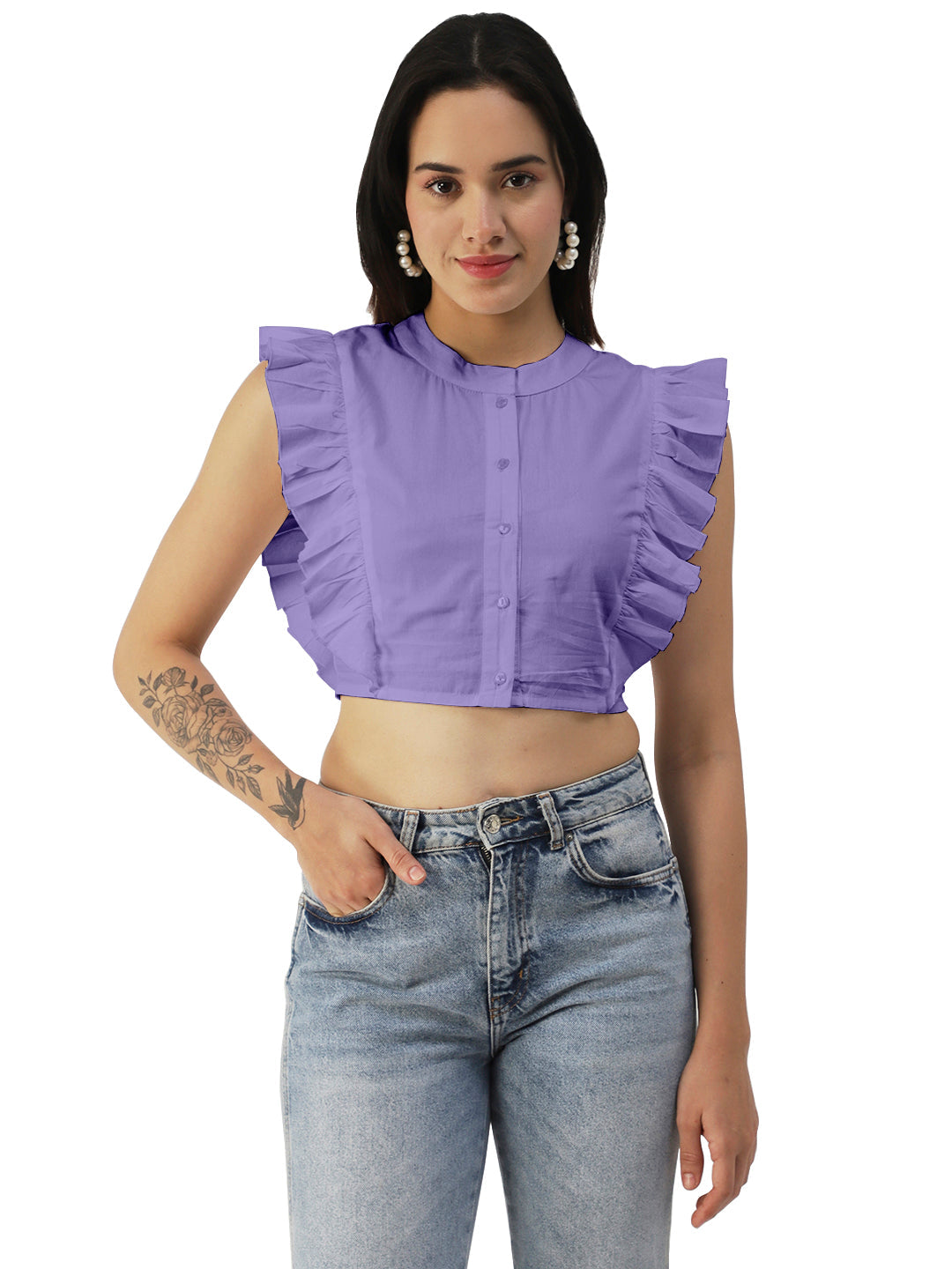 Button Down Solid Crop