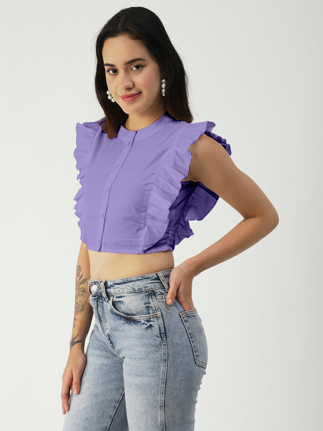 Button Down Solid Crop