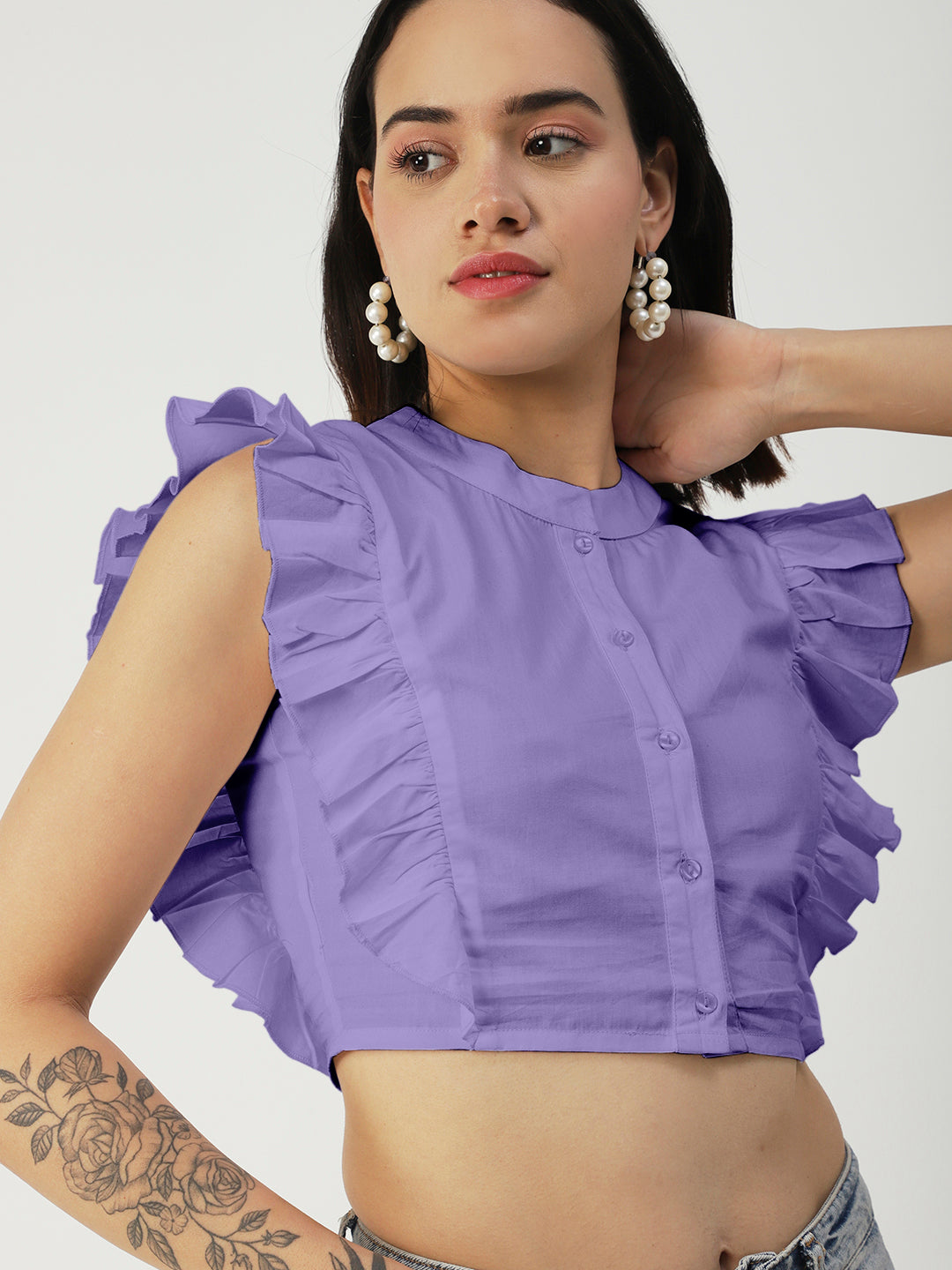 Button Down Solid Crop