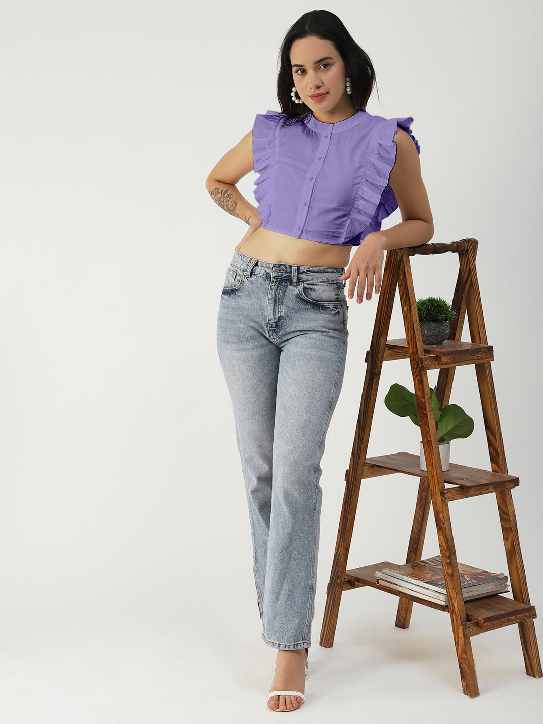 Button Down Solid Crop