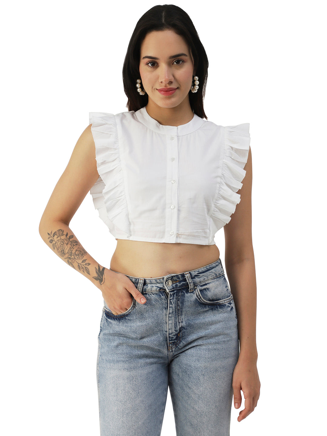Button Down Solid Crop