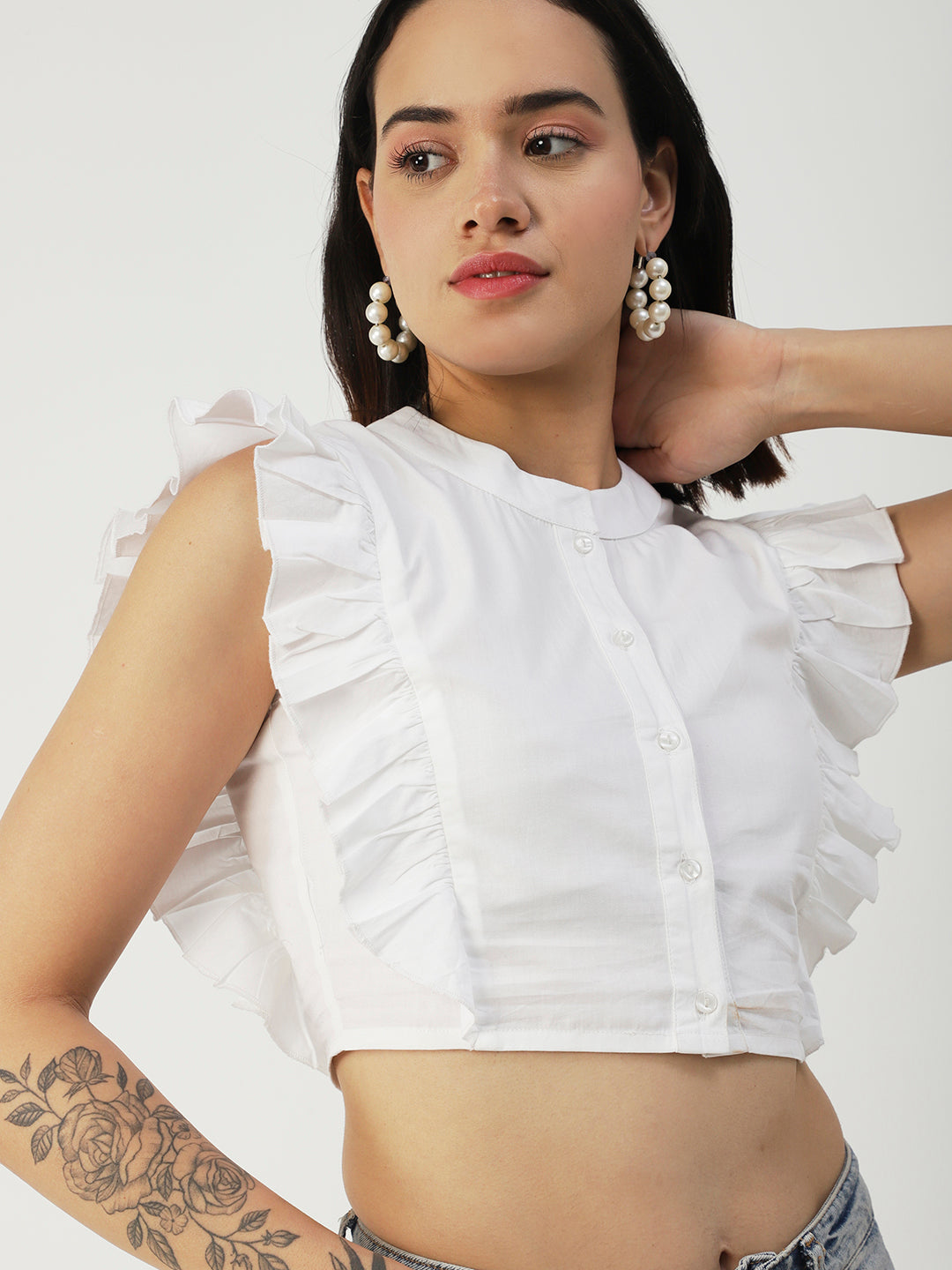 Button Down Solid Crop
