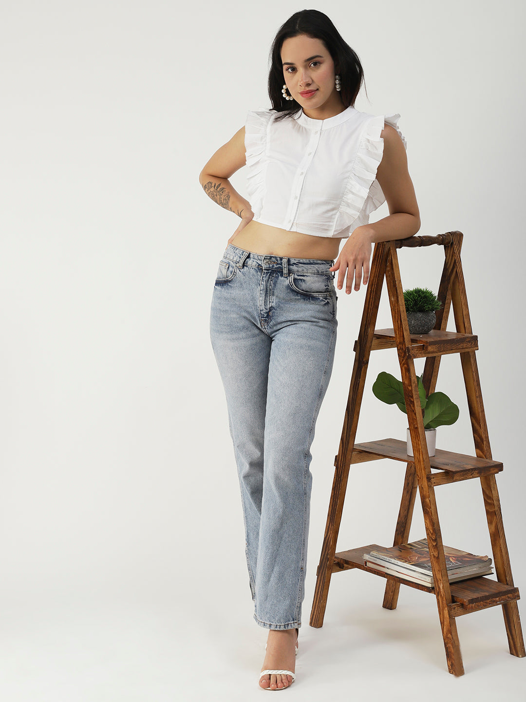 Button Down Solid Crop