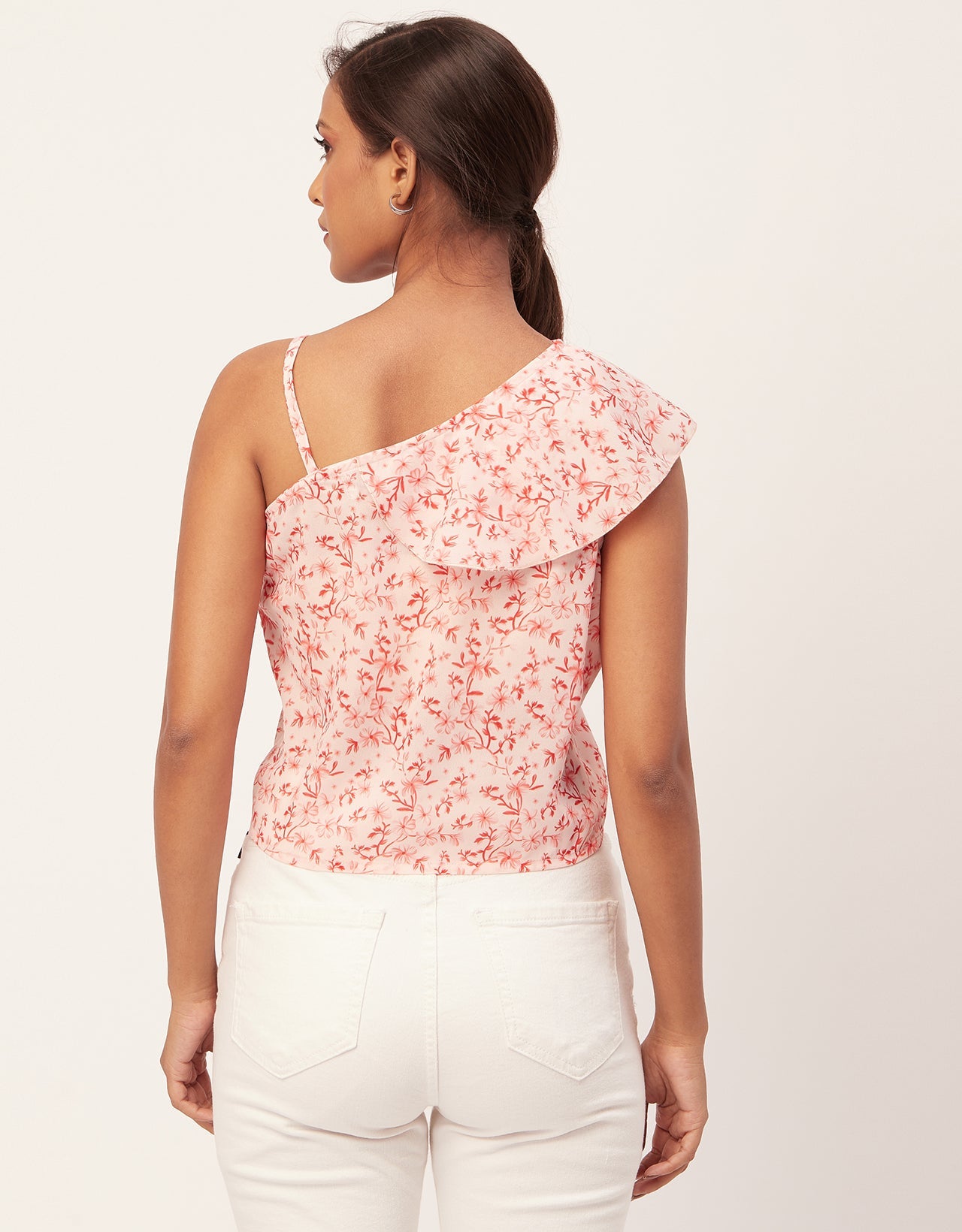 One Shoulder Ruffled Crop