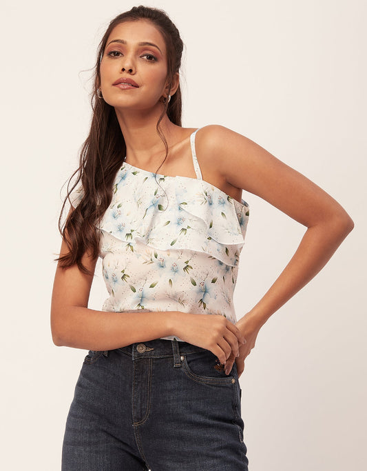 One Shoulder Ruffled Crop