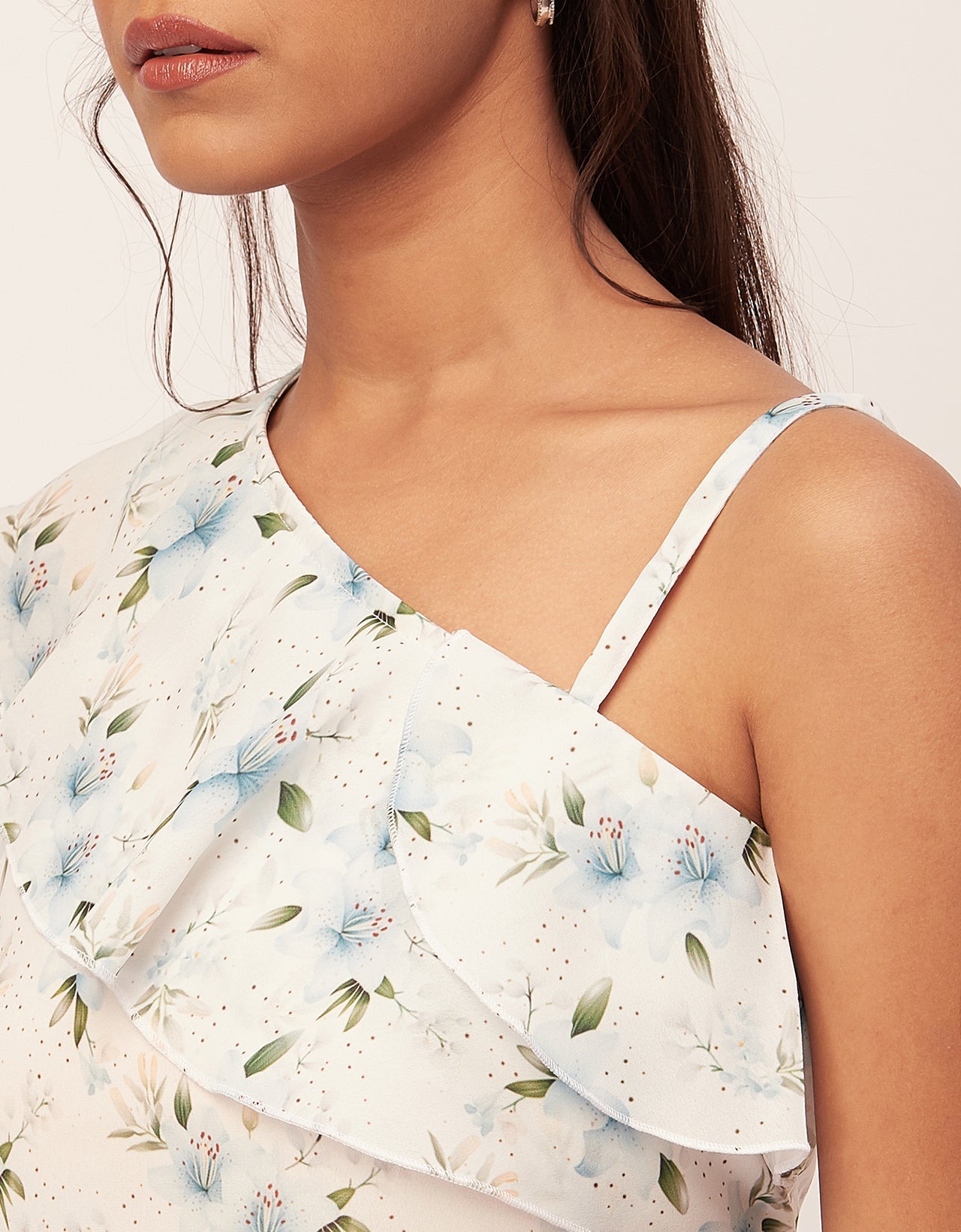 One Shoulder Ruffled Crop