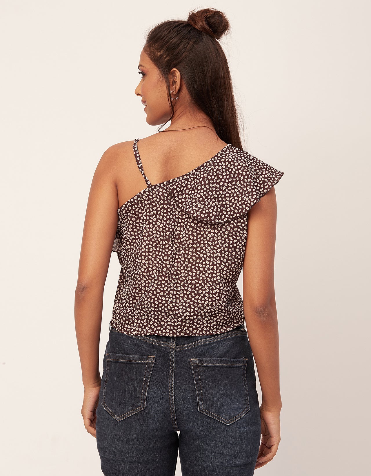 One Shoulder Ruffled Crop