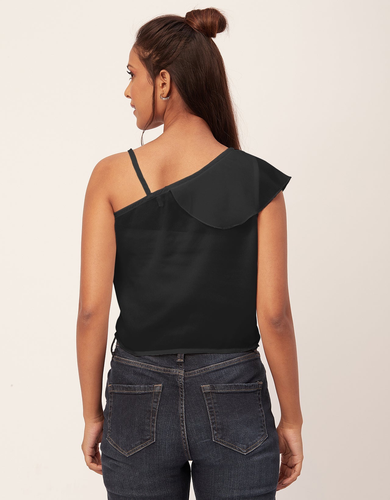 One Shoulder Ruffled Crop