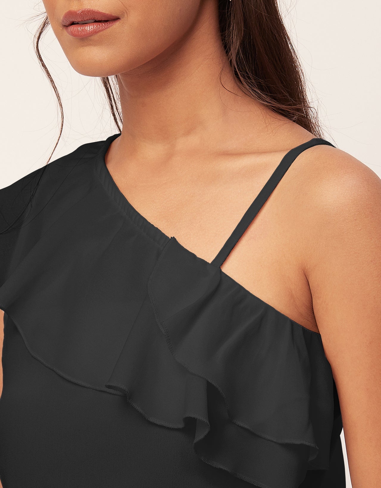 One Shoulder Ruffled Crop
