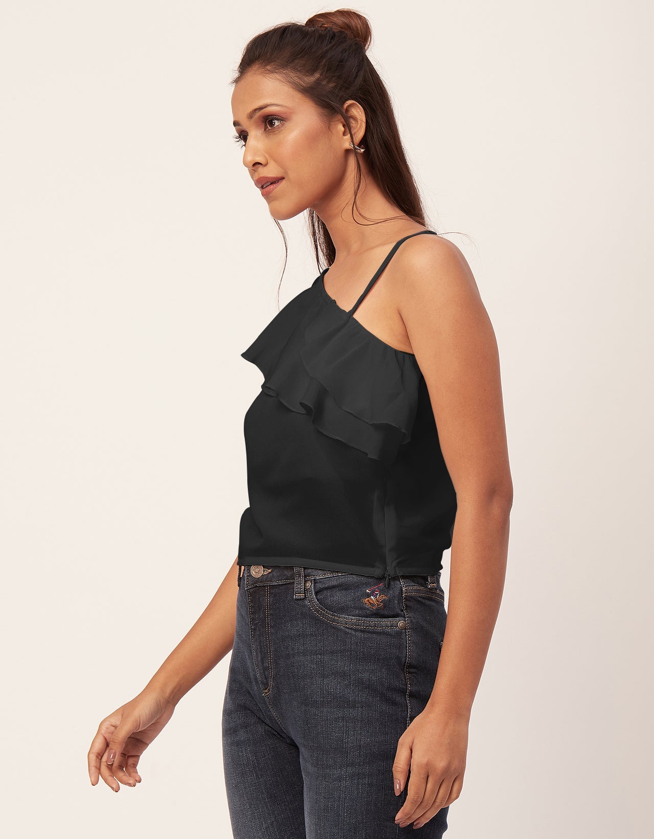 One Shoulder Ruffled Crop