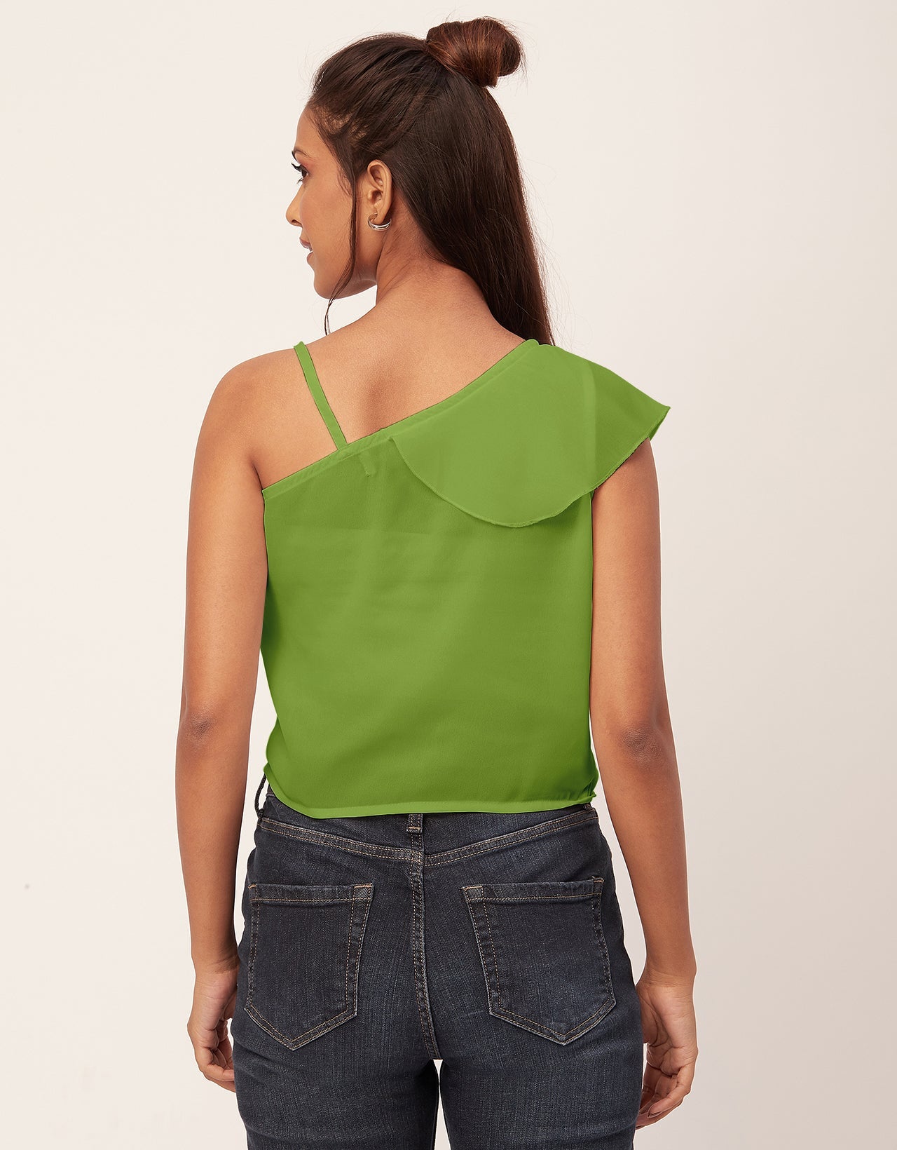 One Shoulder Ruffled Crop