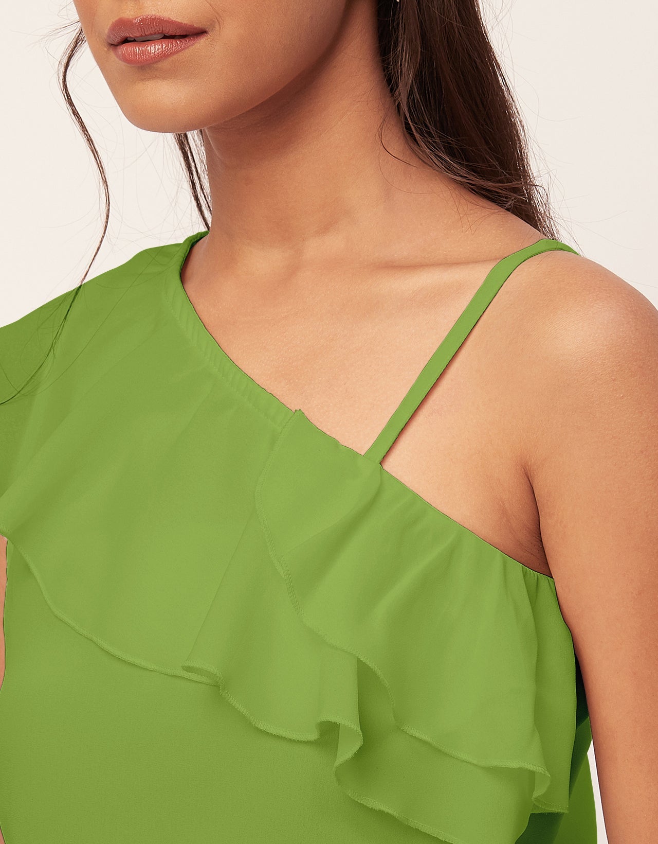 One Shoulder Ruffled Crop
