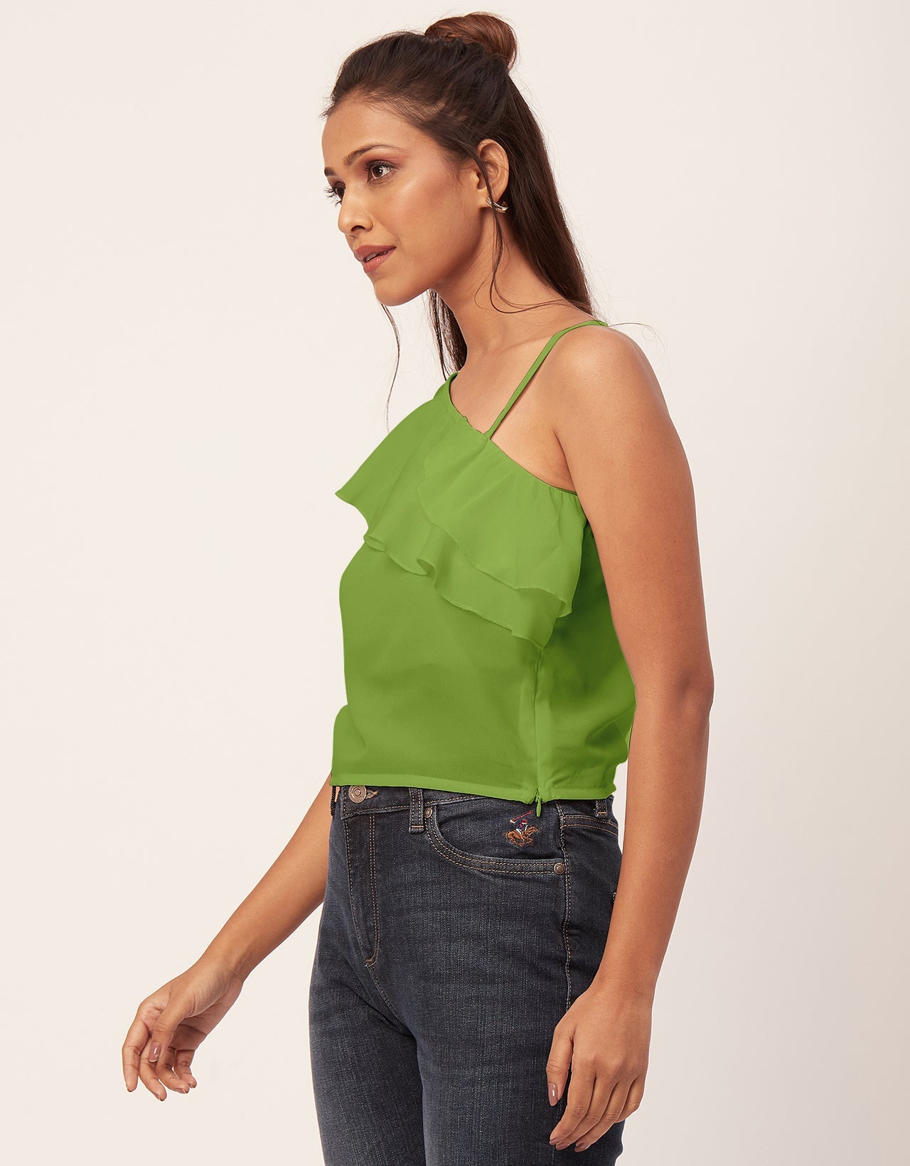 One Shoulder Ruffled Crop