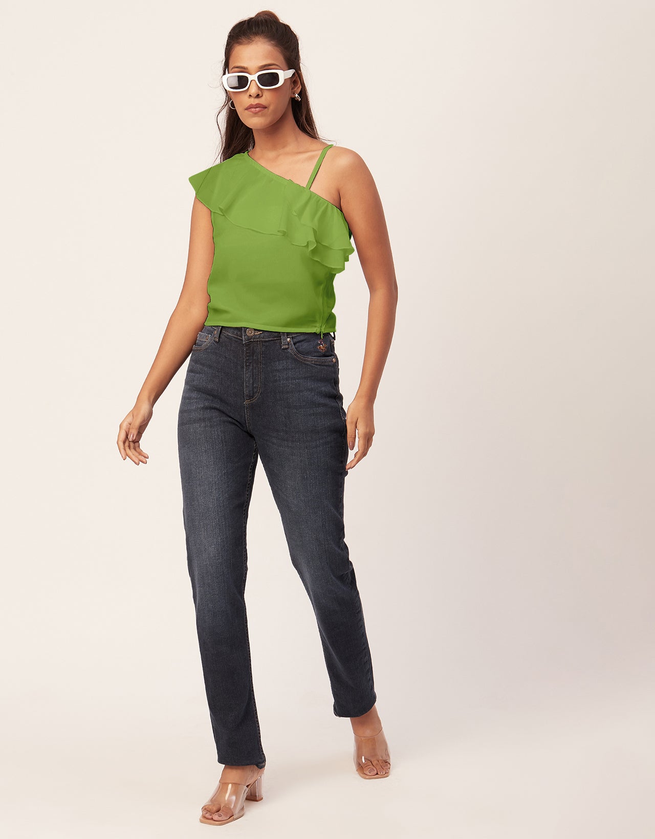 One Shoulder Ruffled Crop