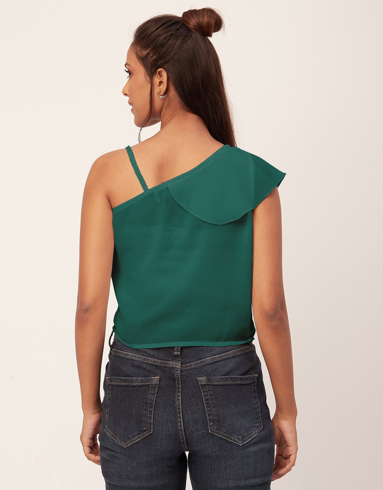 One Shoulder Ruffled Crop