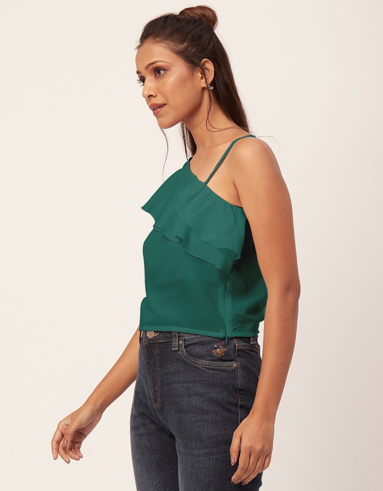 One Shoulder Ruffled Crop