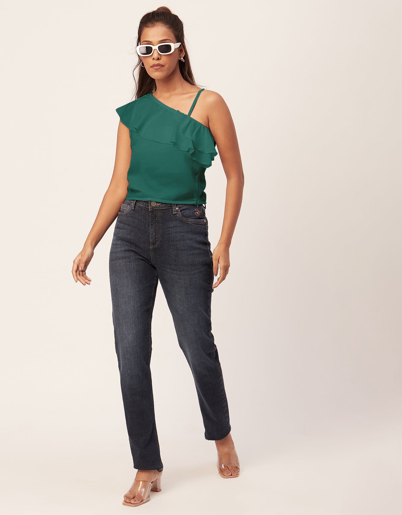 One Shoulder Ruffled Crop
