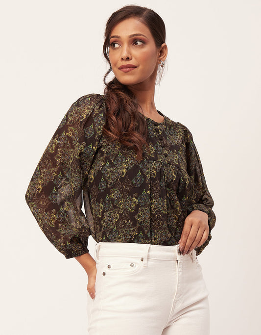 Round Neck Long Puff Sleeve