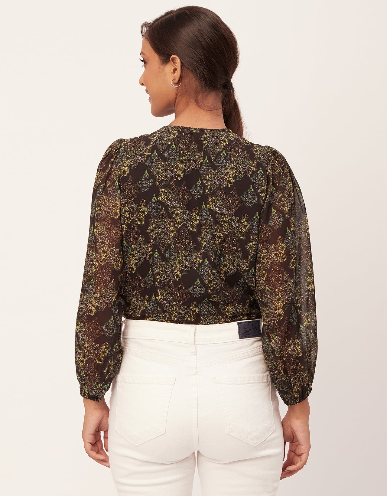 Round Neck Long Puff Sleeve