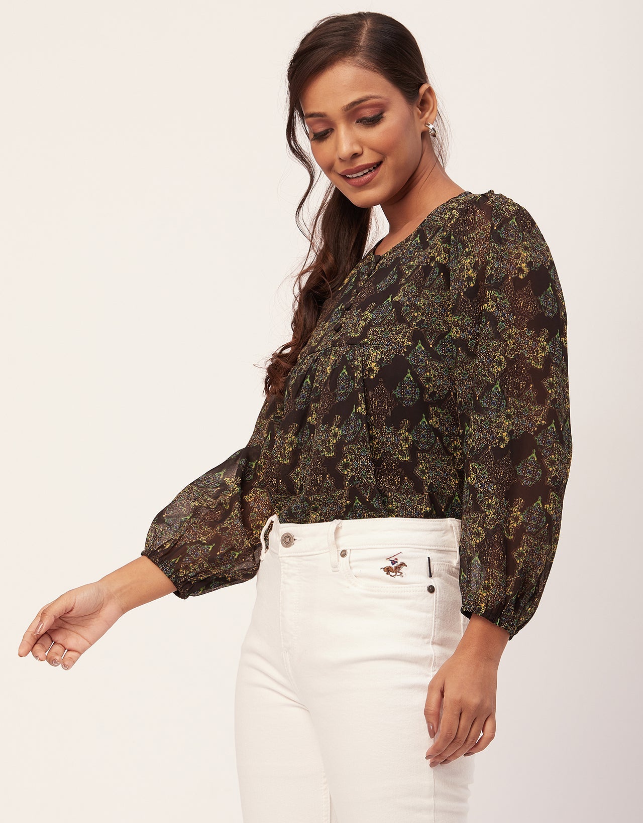Round Neck Long Puff Sleeve