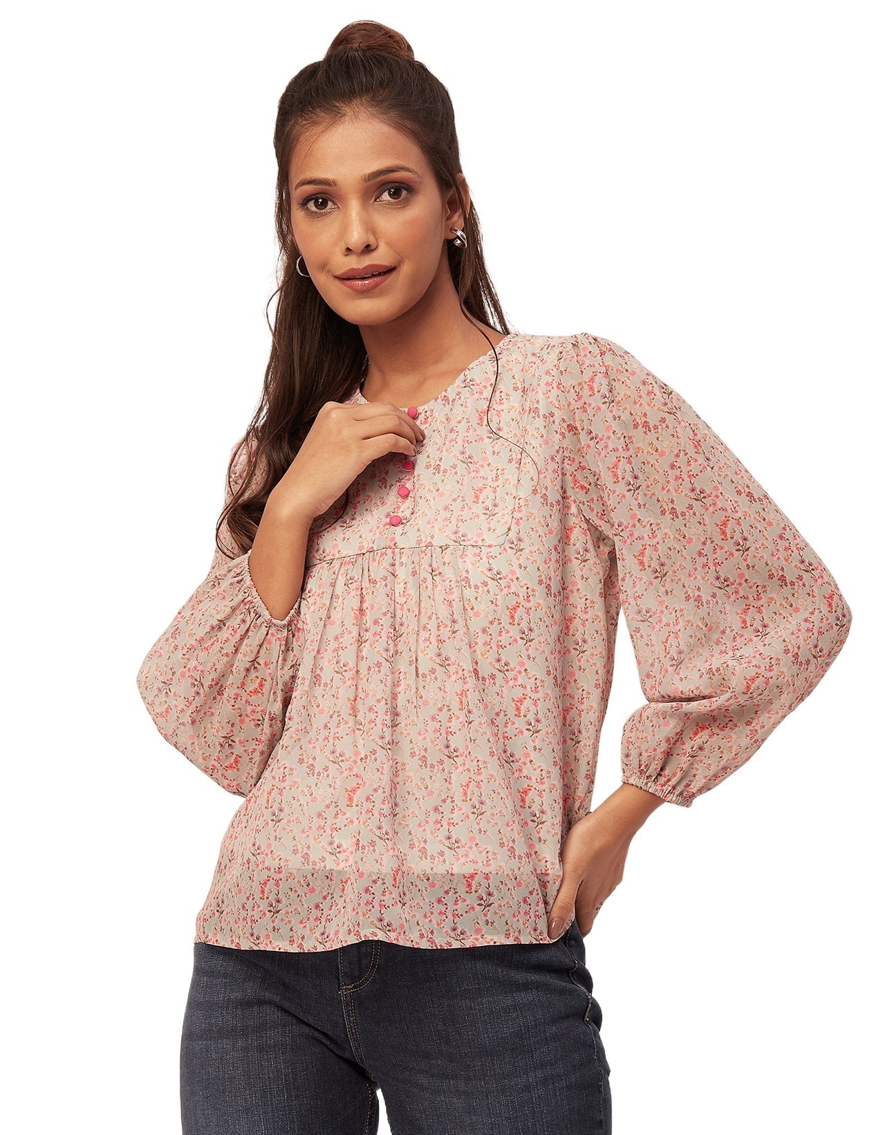 Round Neck Long Puff Sleeve