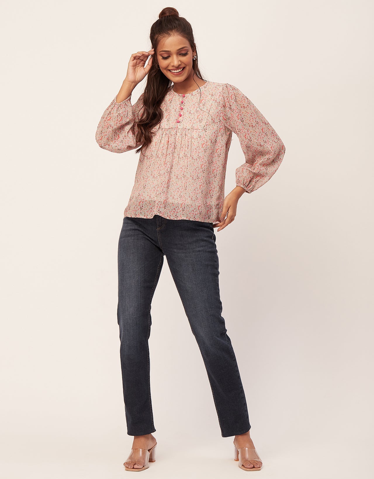 Round Neck Long Puff Sleeve