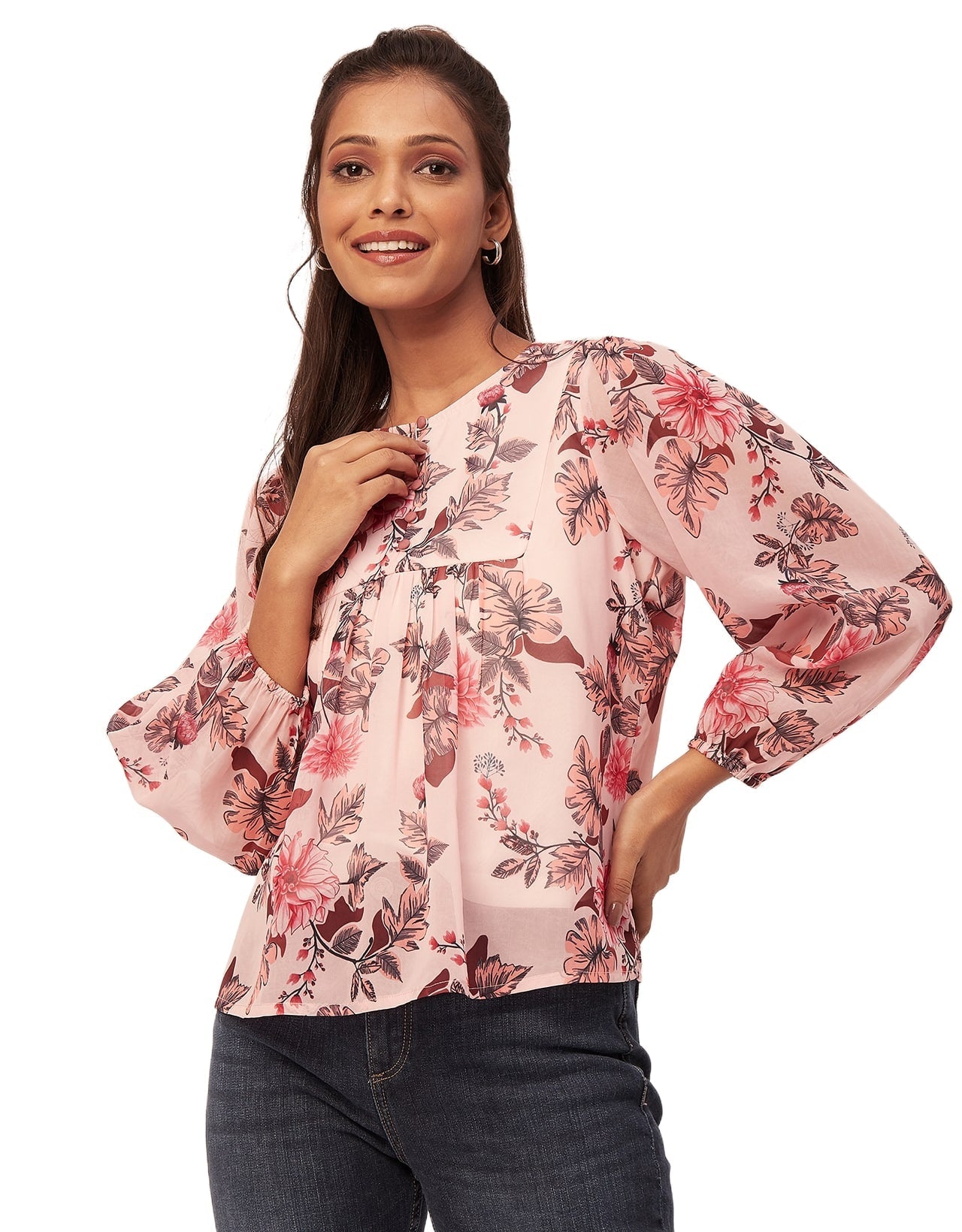 Round Neck Long Puff Sleeve