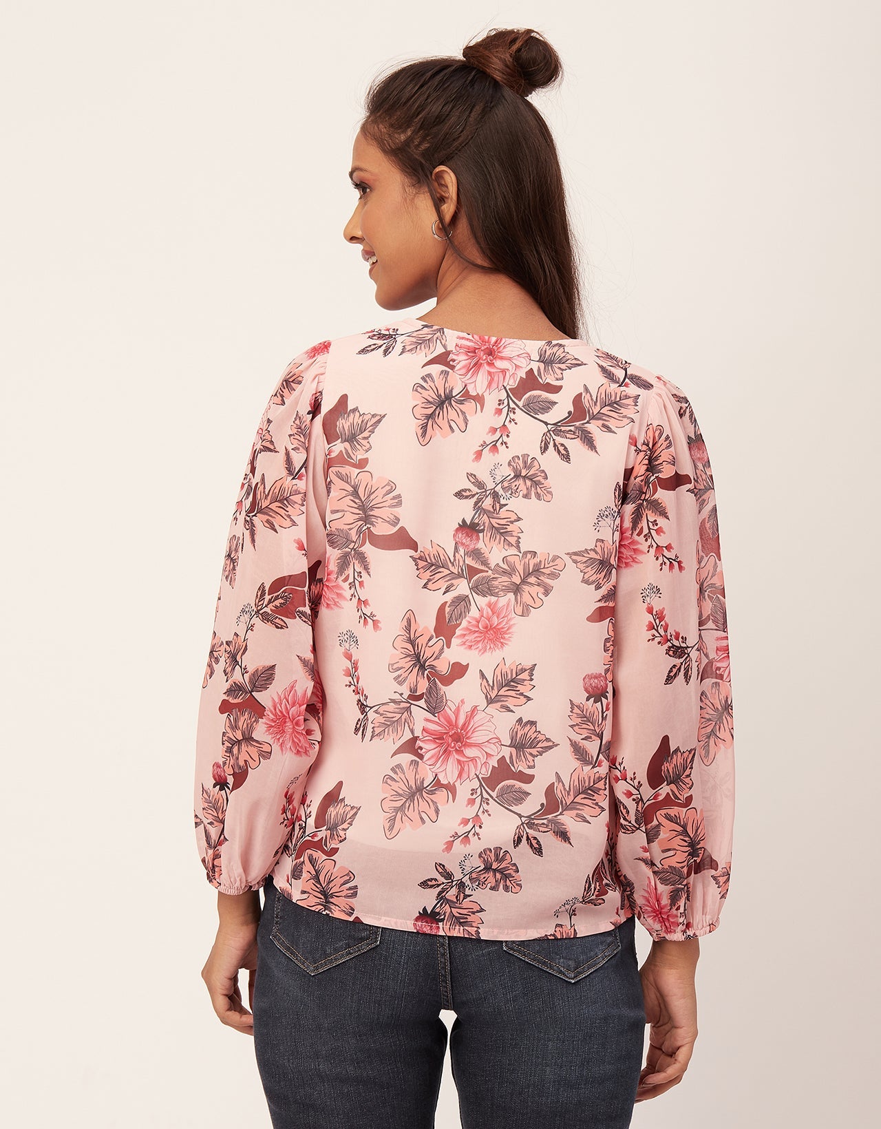 Round Neck Long Puff Sleeve