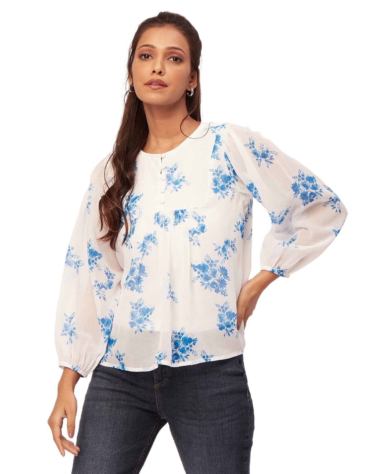 Round Neck Long Puff Sleeve