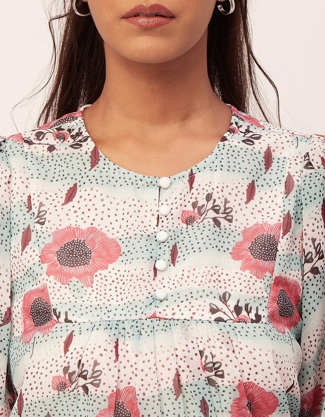 Round Neck Long Puff Sleeve