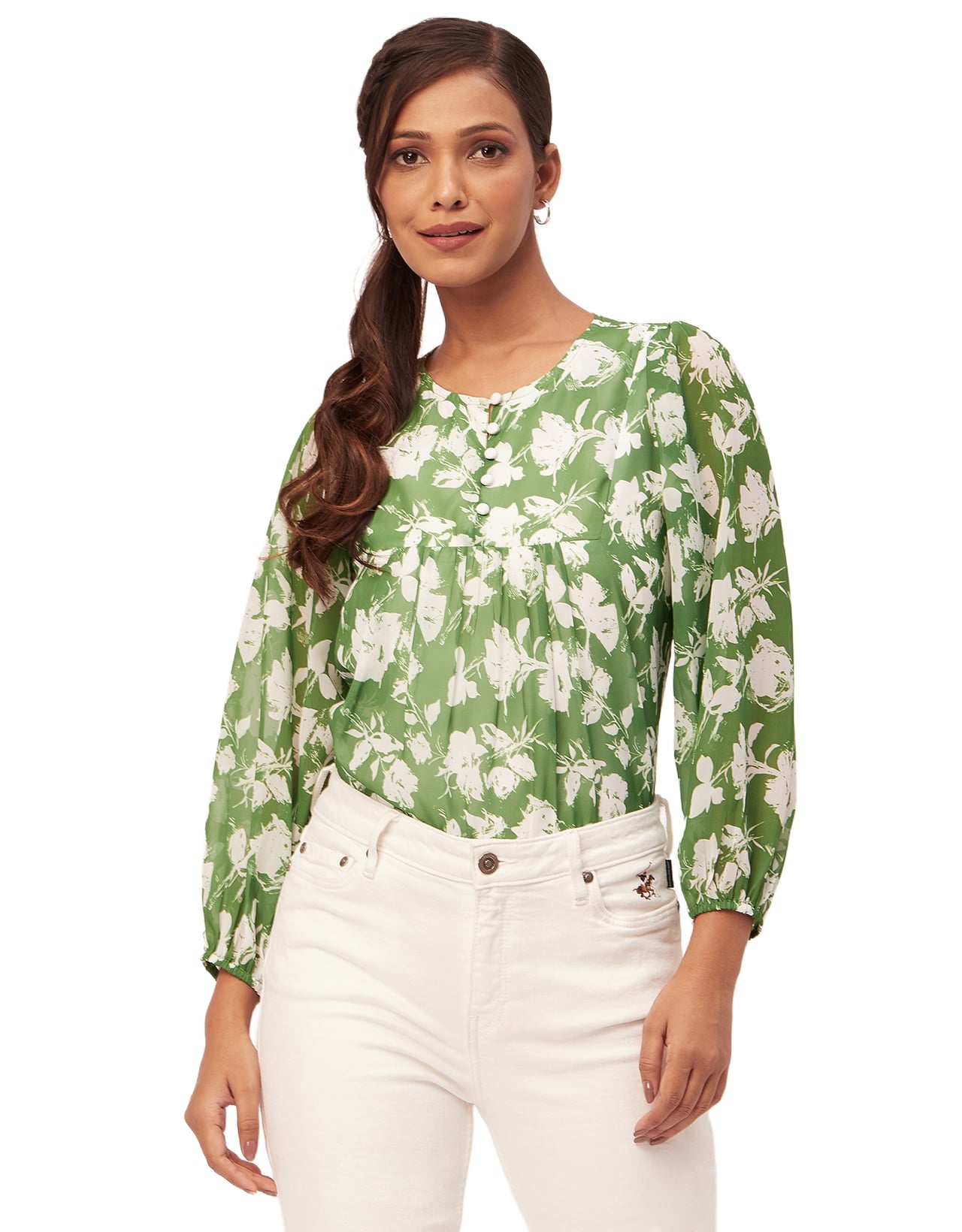 Round Neck Long Puff Sleeve