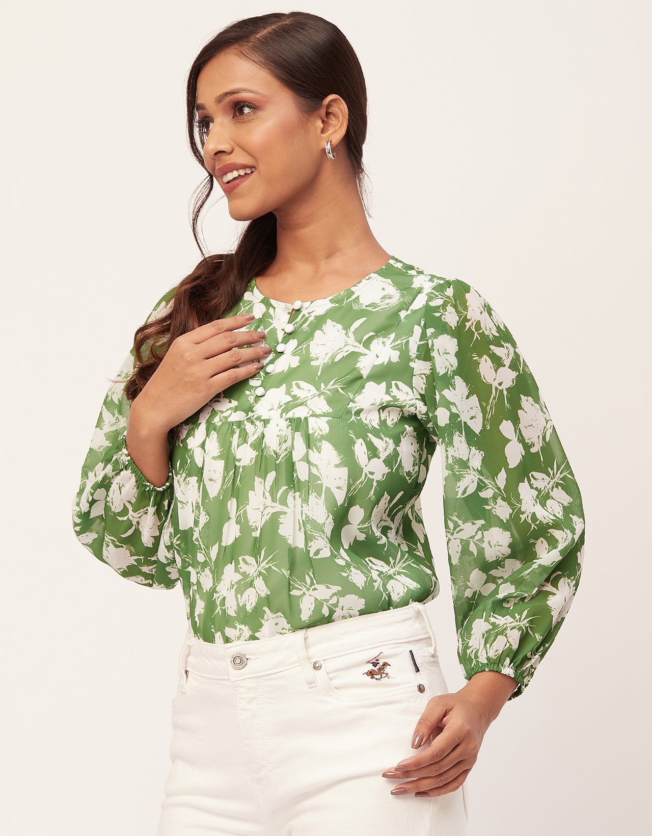 Round Neck Long Puff Sleeve