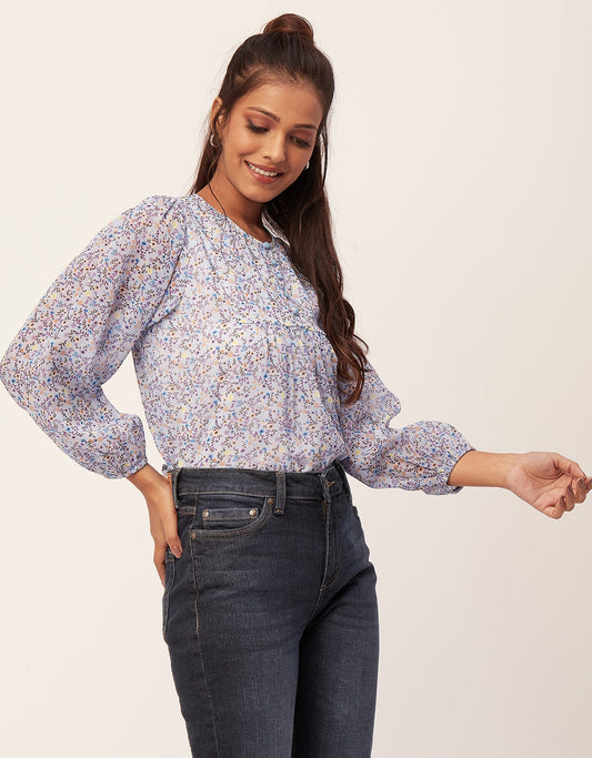 Round Neck Long Puff Sleeve