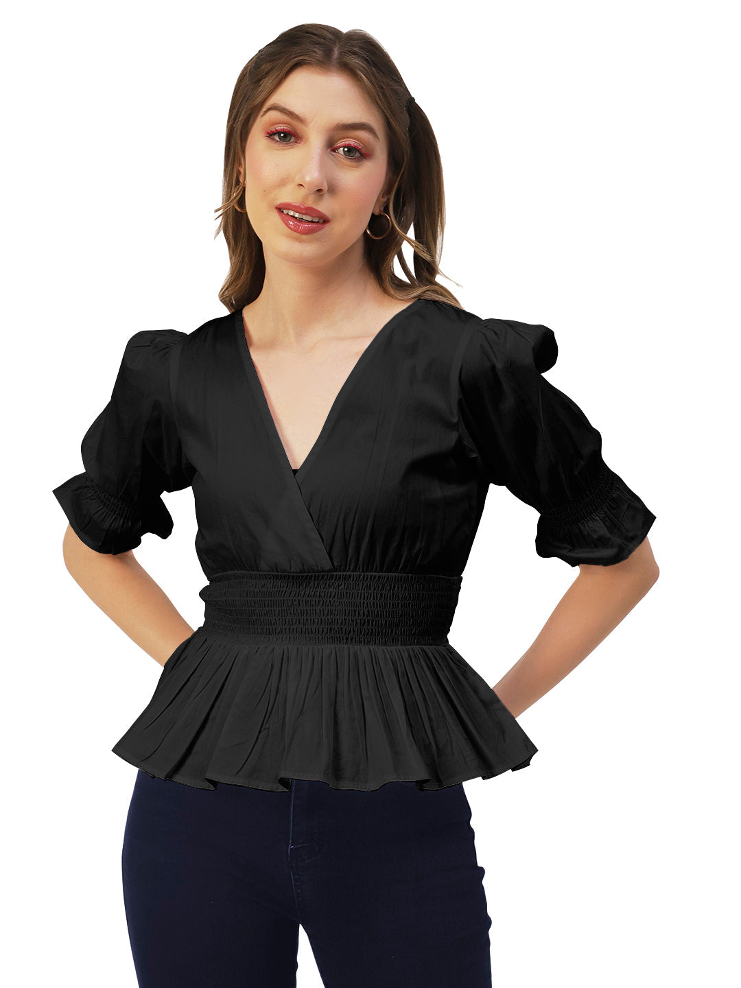 Solid Cotton Smocked Tops