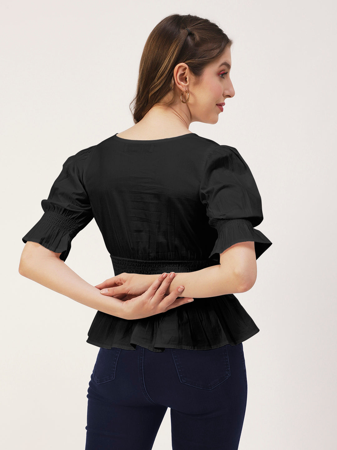 Solid Cotton Smocked Tops