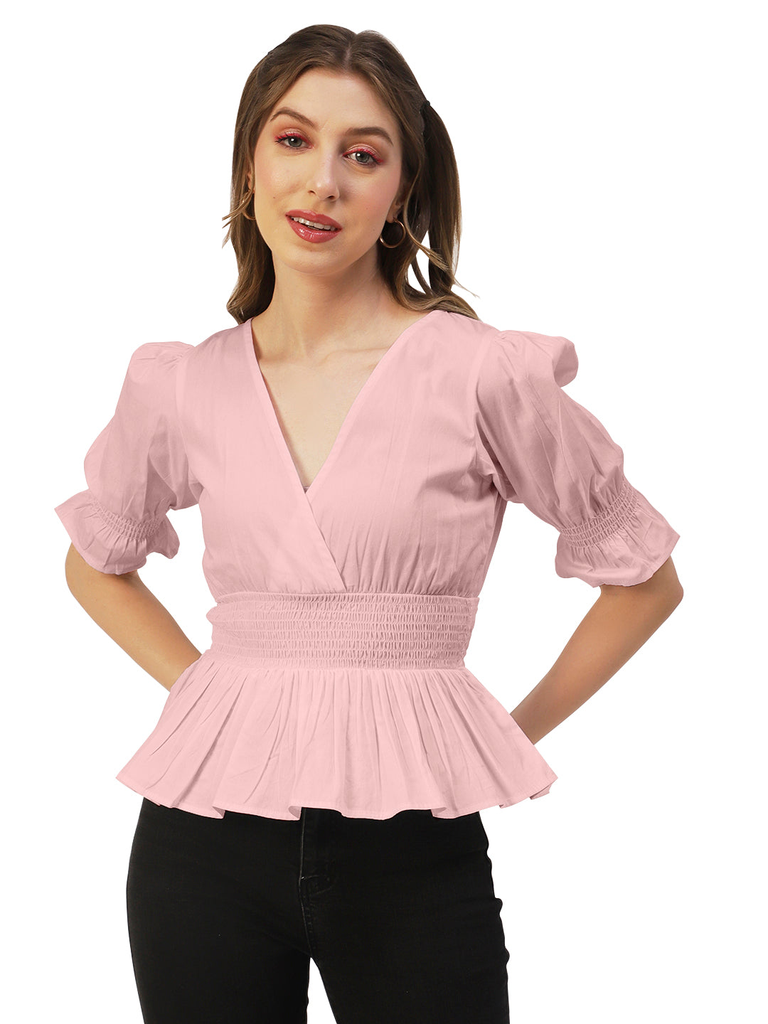 Solid Cotton Smocked Tops