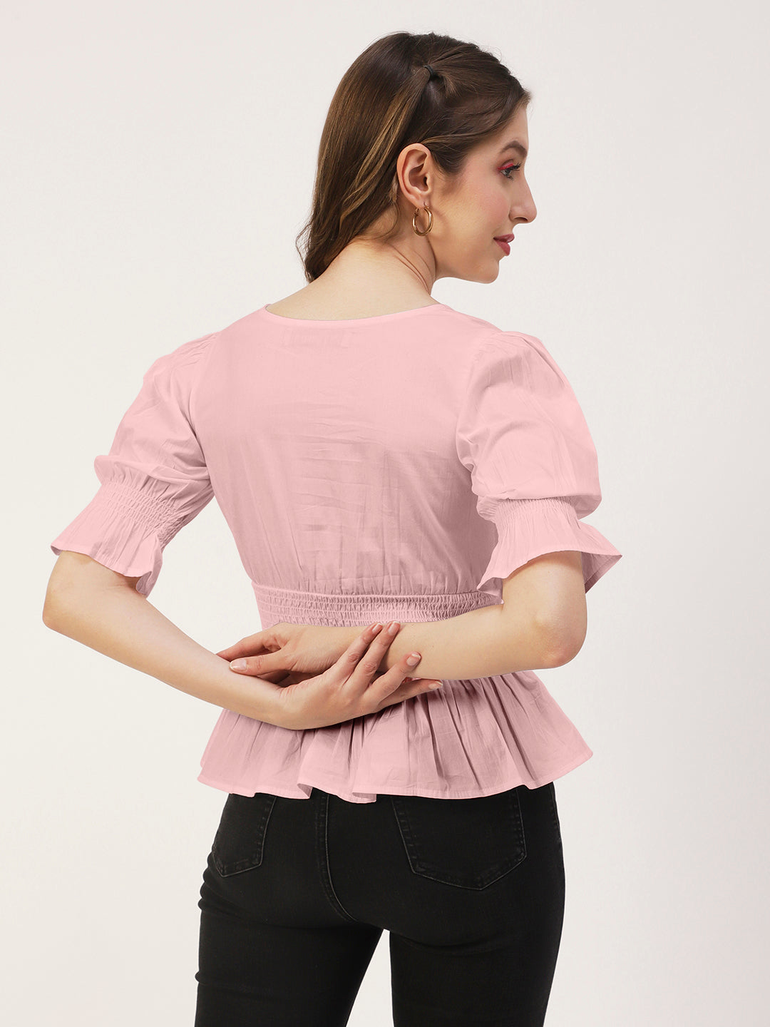 Solid Cotton Smocked Tops