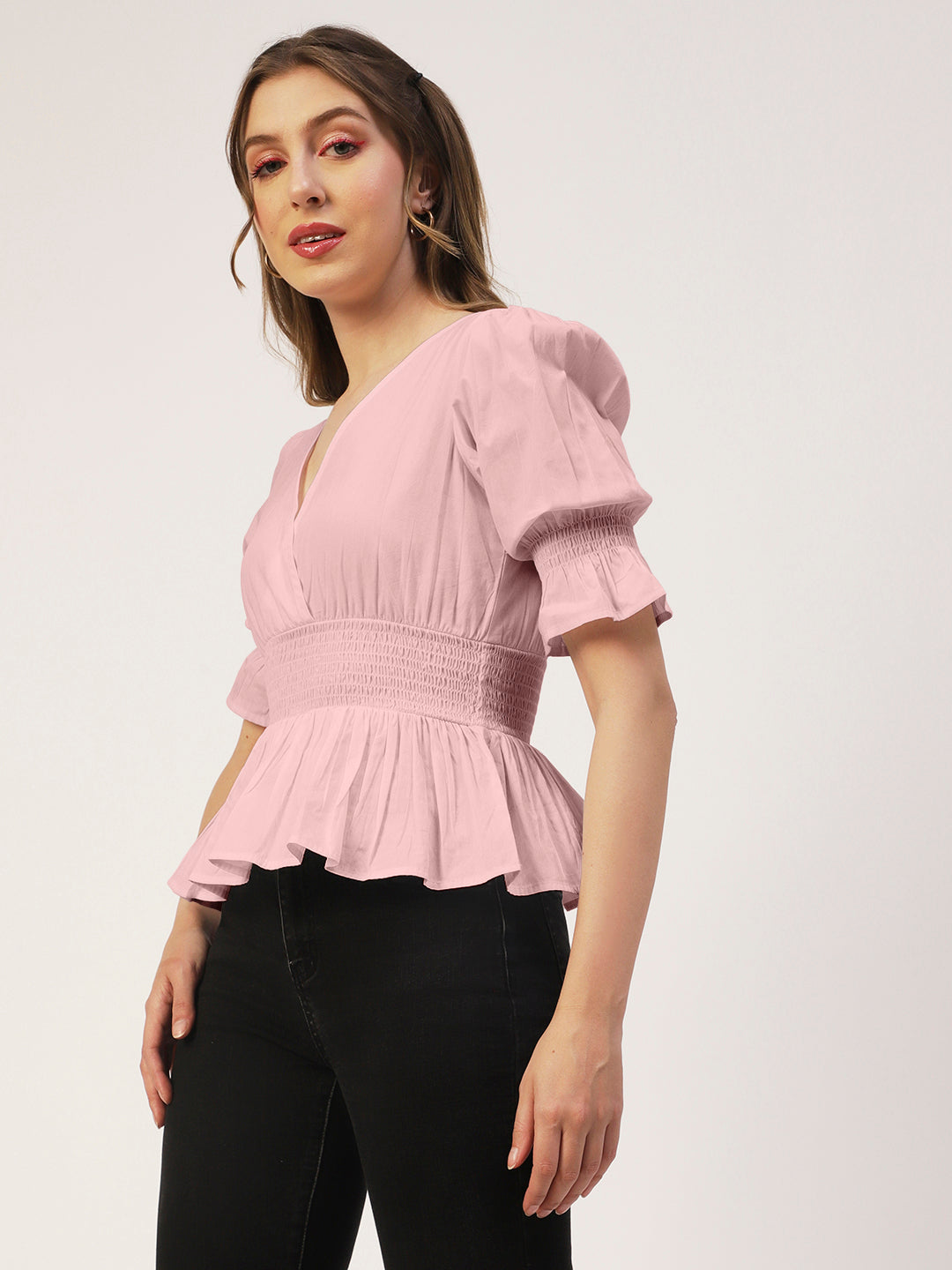 Solid Cotton Smocked Tops
