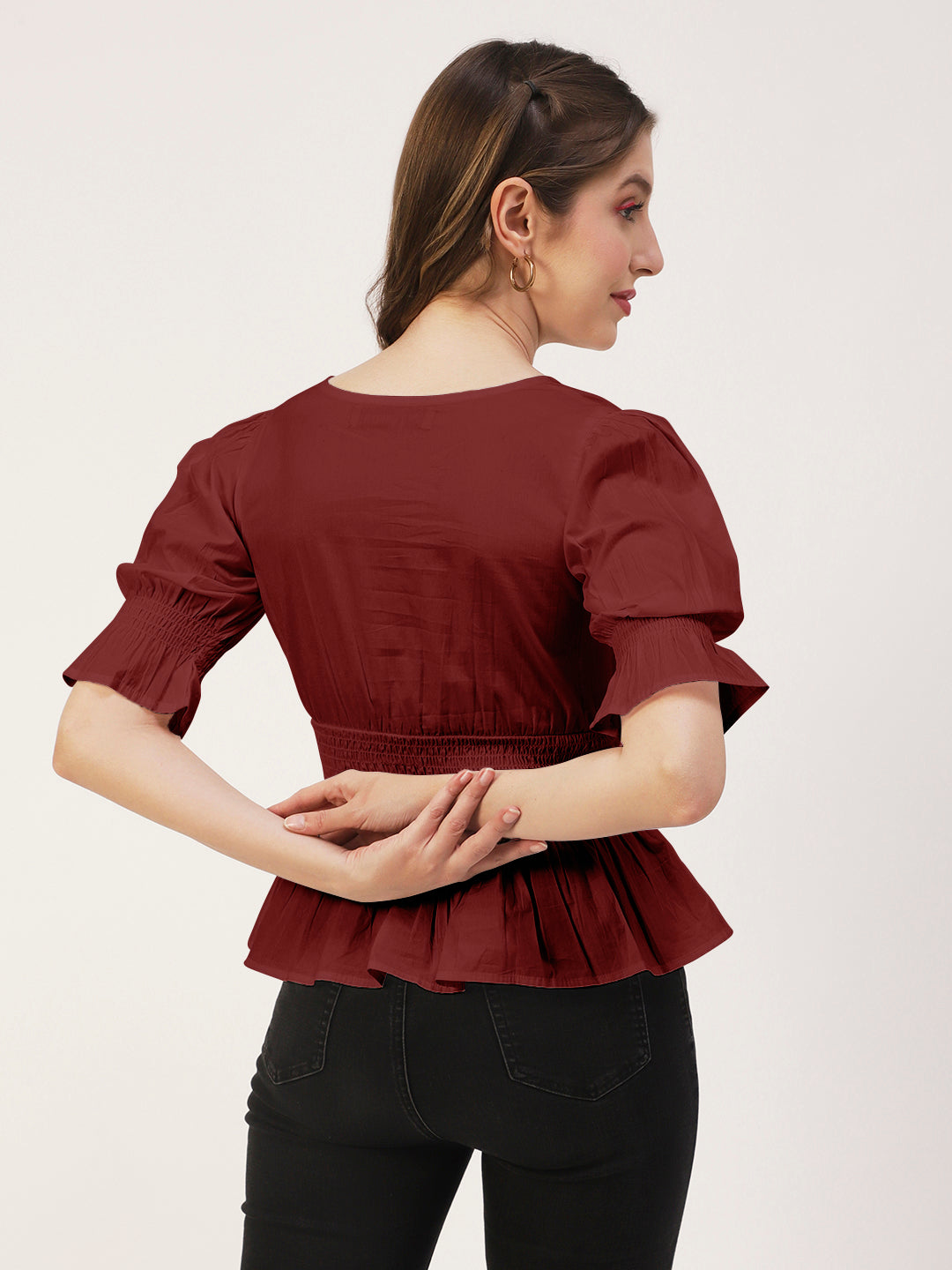 Solid Cotton Smocked Tops